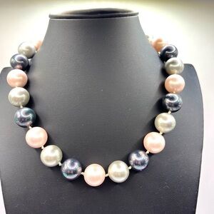 Chic Glass Pearl Necklace in Pink, Silver, Black With Elegant Closure Big Bold